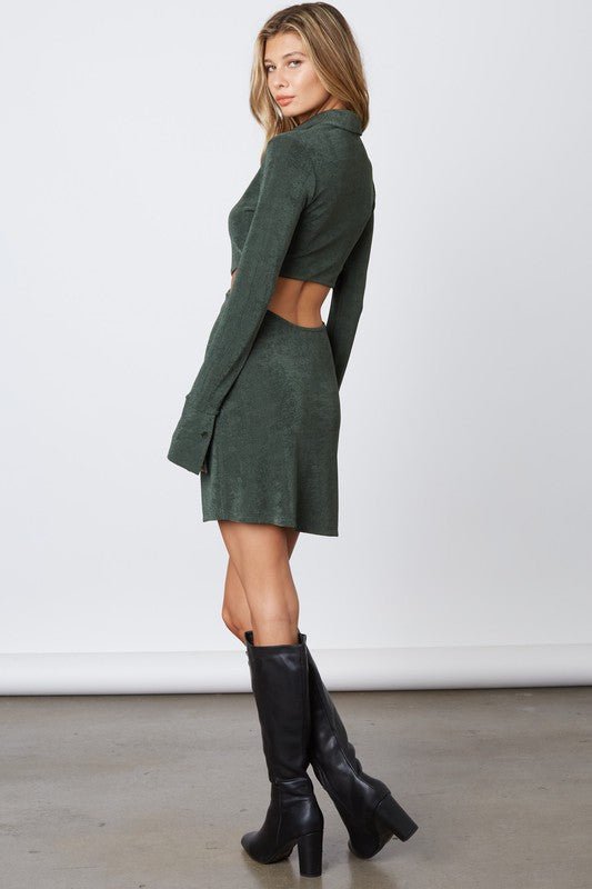 Olive Long Sleeve Button Down Dress - STYLED BY ALX COUTUREDresses