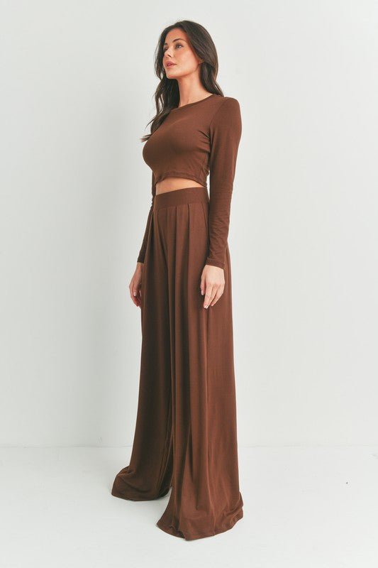 Olive Long Sleeve Top and Wide Leg Pants Set - STYLED BY ALX COUTUREOutfit Sets