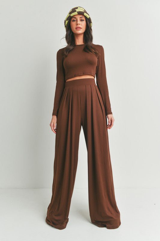 Olive Long Sleeve Top and Wide Leg Pants Set - STYLED BY ALX COUTUREOutfit Sets