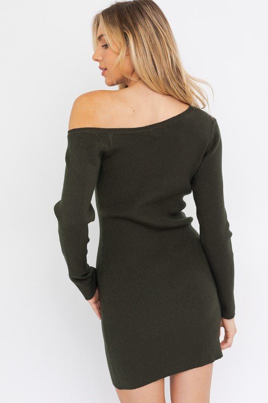 Olive One Shoulder Long Sleeve Dress - STYLED BY ALX COUTUREDresses