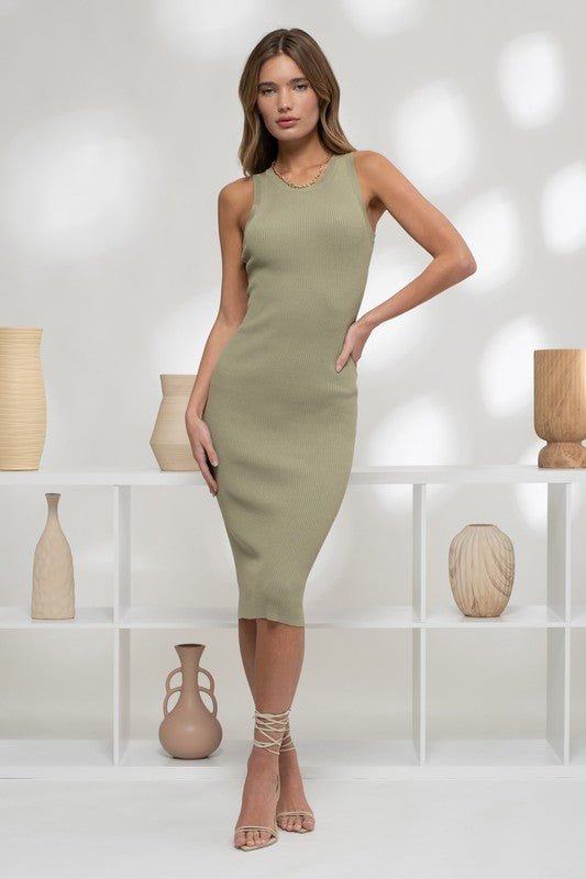 Olive Ribbed Tank Midi Dress - STYLED BY ALX COUTUREDRESS