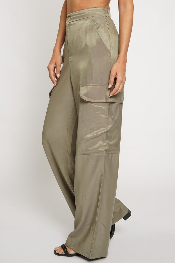 Olive Satin Cargo Pants - STYLED BY ALX COUTUREPANTS
