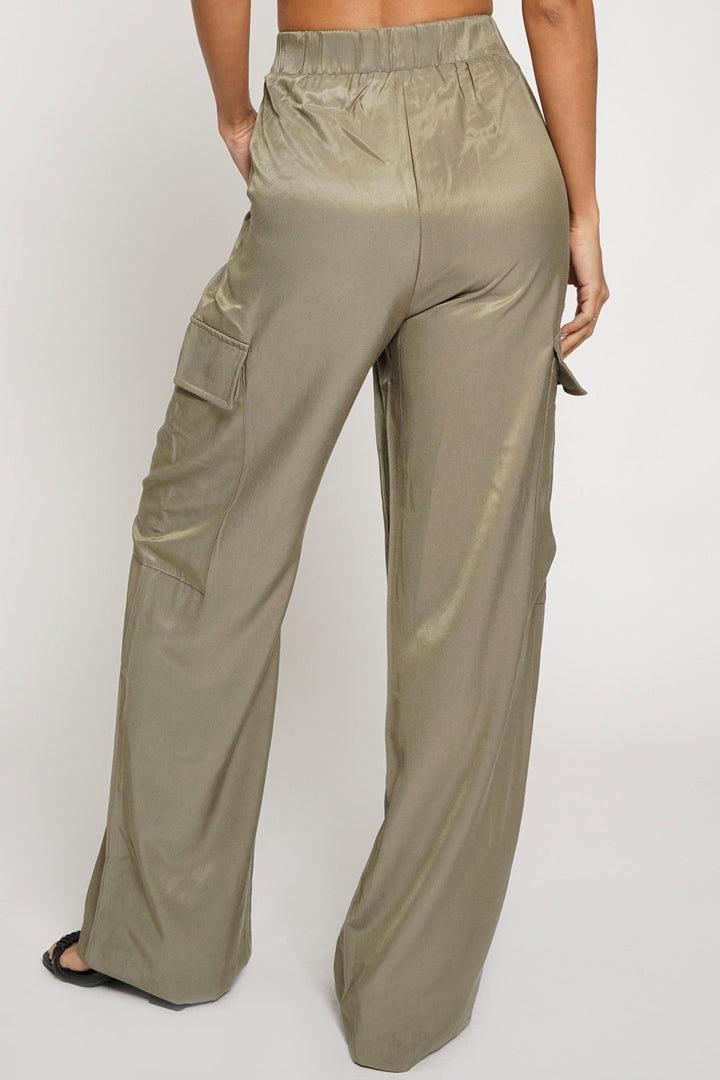 Olive Satin Cargo Pants - STYLED BY ALX COUTUREPANTS