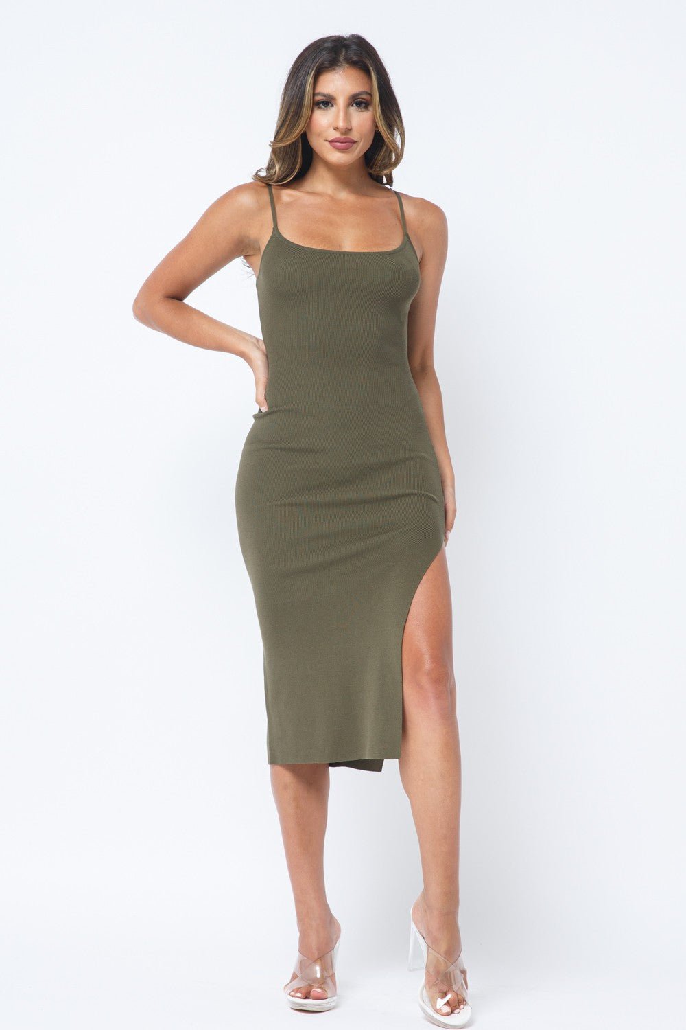 Olive Side Slit Cami Dress - STYLED BY ALX COUTUREDresses