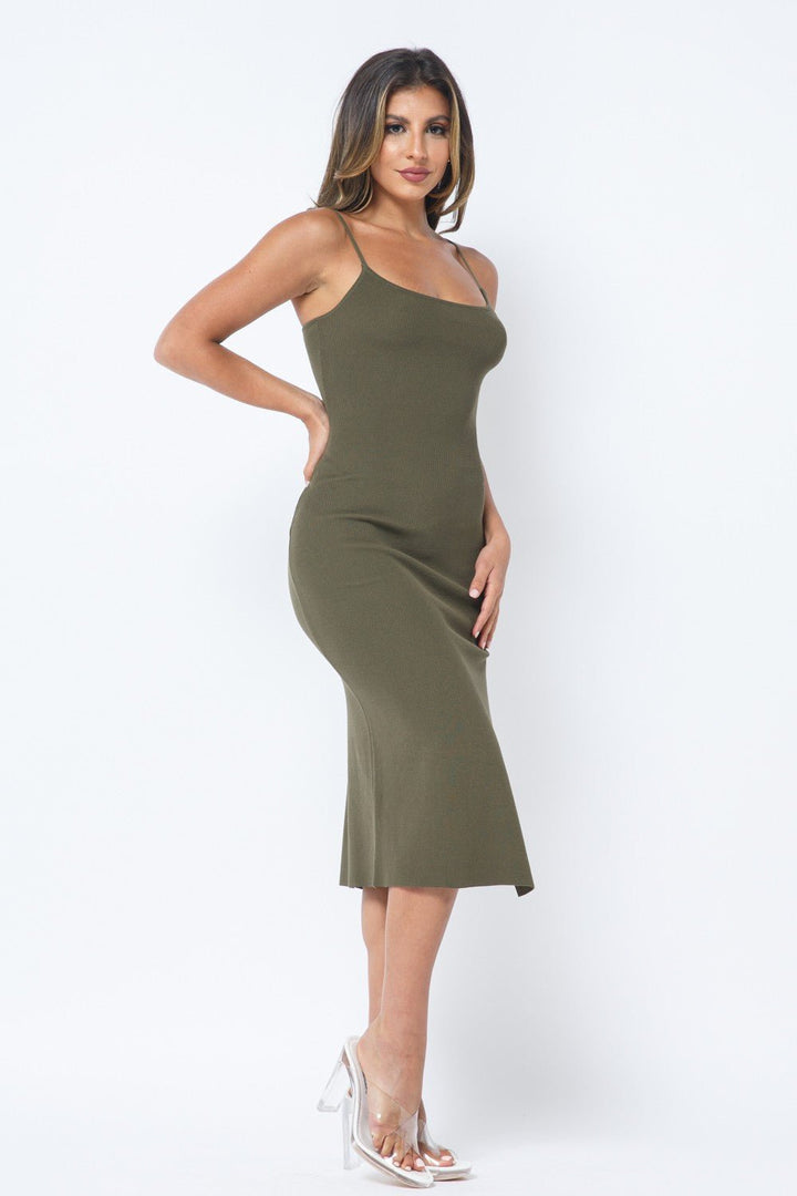 Olive Side Slit Cami Dress - STYLED BY ALX COUTUREDresses