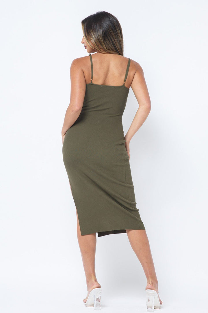 Olive Side Slit Cami Dress - STYLED BY ALX COUTUREDresses