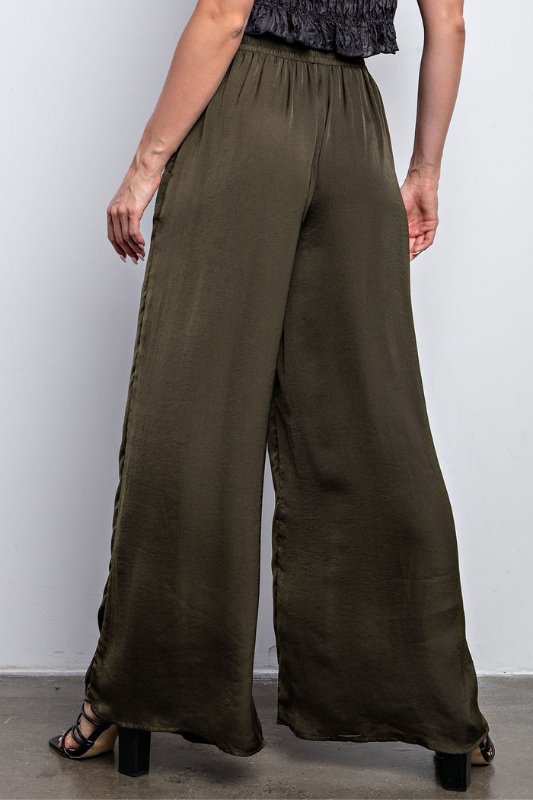 Olive Waist Elastic Wide Leg Satin Pants - STYLED BY ALX COUTUREPANTS