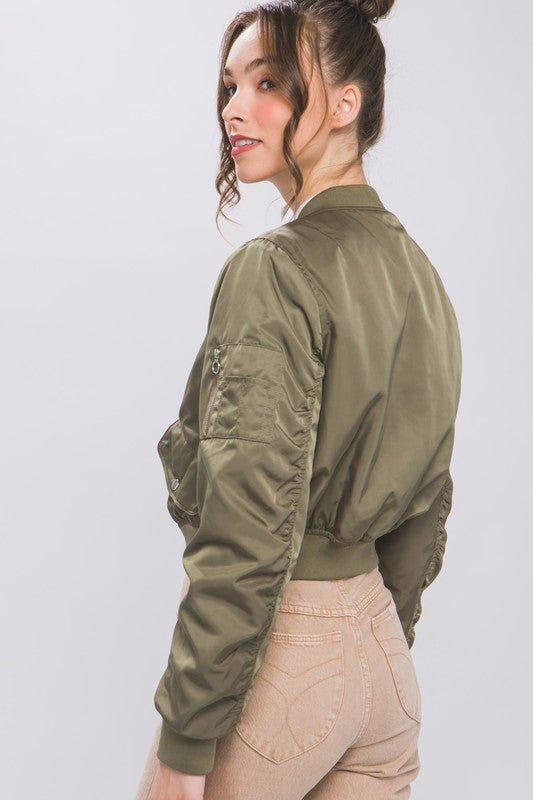 Olive Zip Up Bomber Jacket With Sleeve Zipper Detail - STYLED BY ALX COUTURECoats & Jackets