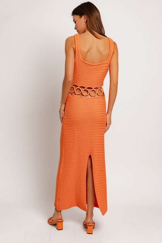 Orange Crochet Sleeveless Midi Dress - STYLED BY ALX COUTUREDRESS