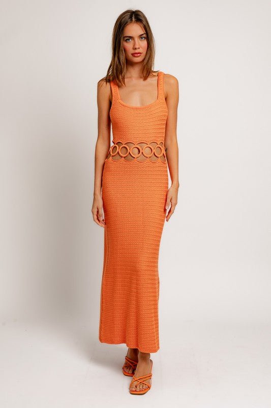 Orange Crochet Sleeveless Midi Dress - STYLED BY ALX COUTUREDRESS