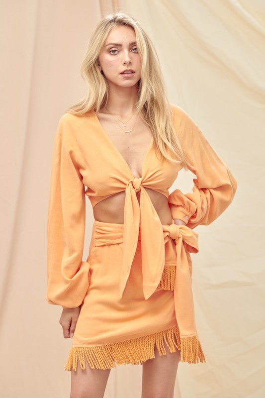 Orange Front Tie Crop Top - STYLED BY ALX COUTUREShirts & Tops