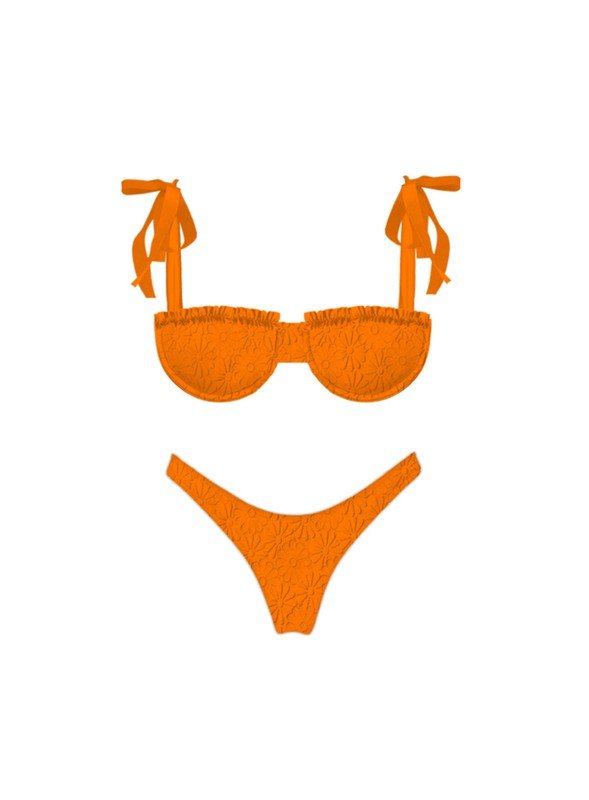 Orange Jacquard Daisy Bikini Set - STYLED BY ALX COUTURESWIMWEAR