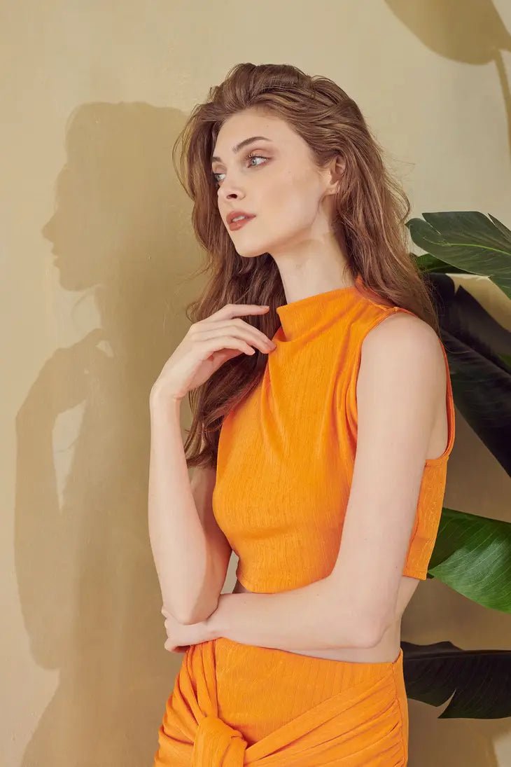Orange Slinky Rib Mock Neck Cropped Top - STYLED BY ALX COUTUREShirts & Tops