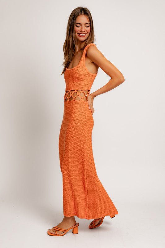 Orange Square Neck Sleeveless Crochet Midi Dress - STYLED BY ALX COUTUREDRESS