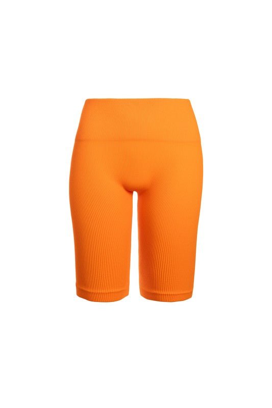 Orange thick Rib High Waist Biker Shorts - STYLED BY ALX COUTURESHORTS