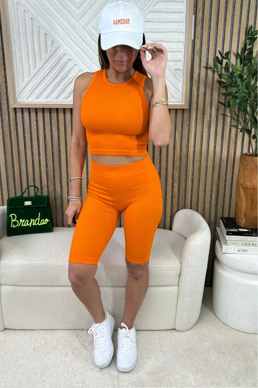 Orange thick Rib High Waist Biker Shorts - STYLED BY ALX COUTURESHORTS