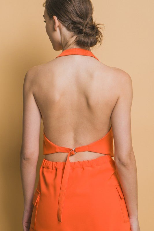 Orange V - neck Sleeveless Vest - STYLED BY ALX COUTUREShirts & Tops