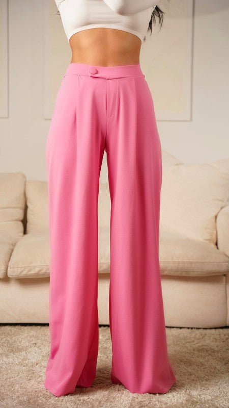 Pink Asymmetrical High Waisted Trouser Pants - STYLED BY ALX COUTUREPANTS