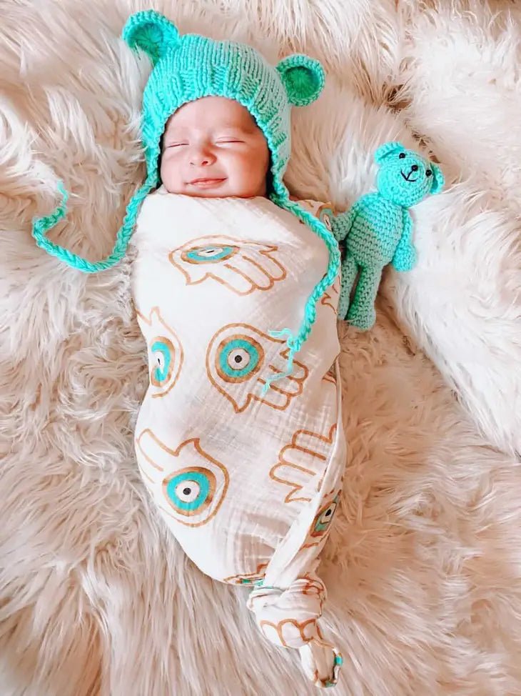 Pink Hamsa Evil Eye Swaddle Blanket - STYLED BY ALX COUTUREBlankets