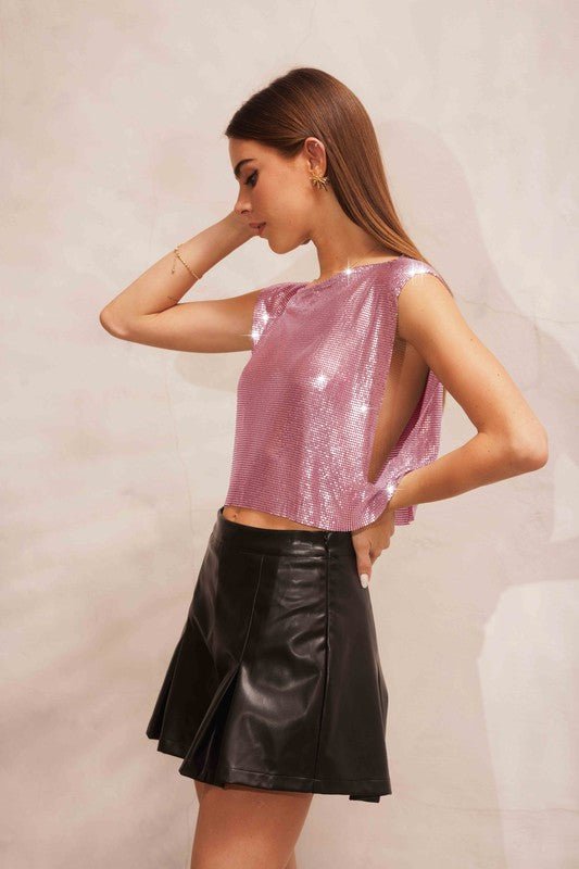 Pink High Shine Chainmail Top - STYLED BY ALX COUTUREShirts & Tops