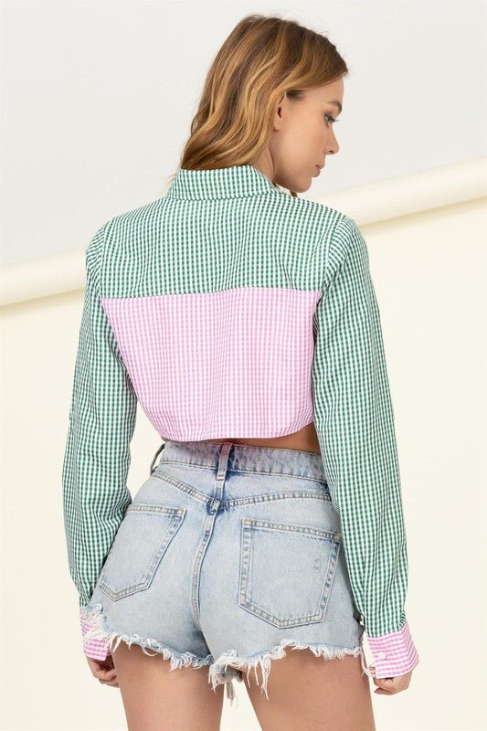 Pink Lapel Collar Stripe Cropped Shirt - STYLED BY ALX COUTUREShirts & Tops