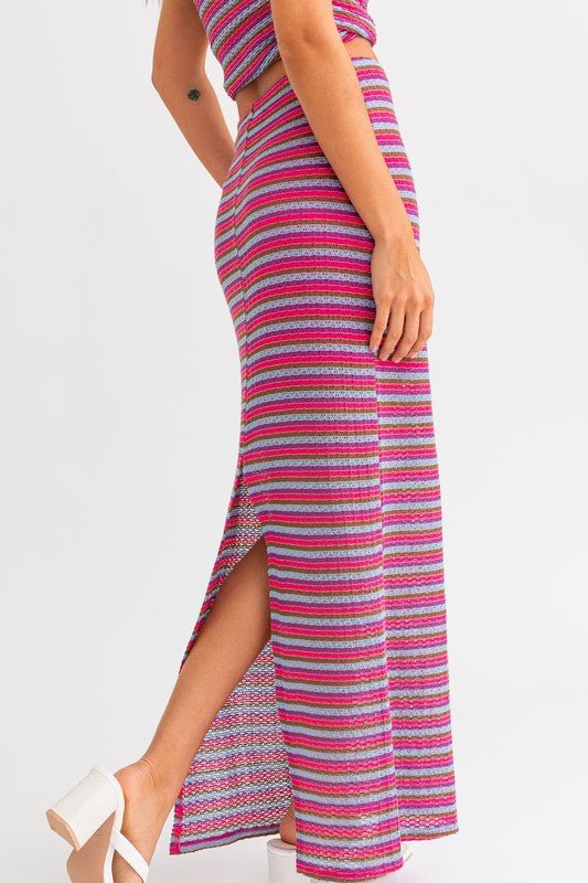 Pink Multi Back Slit Maxi Skirt - STYLED BY ALX COUTURESKIRTS