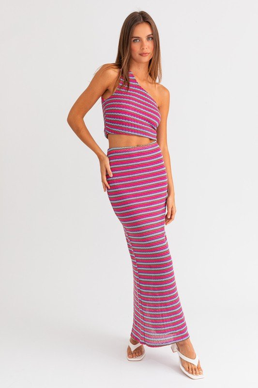 Pink Multi Back Slit Maxi Skirt - STYLED BY ALX COUTURESKIRTS