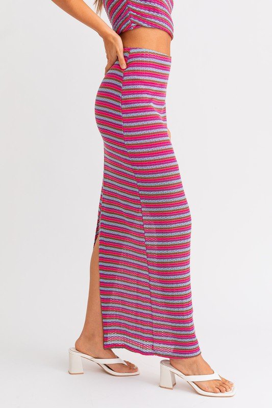 Pink Multi Back Slit Maxi Skirt - STYLED BY ALX COUTURESKIRTS