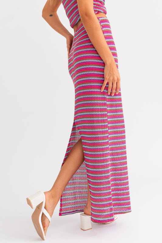 Pink Multi Back Slit Maxi Skirt - STYLED BY ALX COUTURESKIRTS