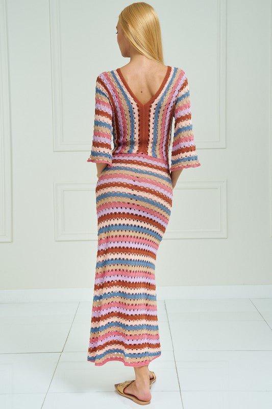 Pink Multi Crochet Striped Midi Dress - STYLED BY ALX COUTUREDRESSES