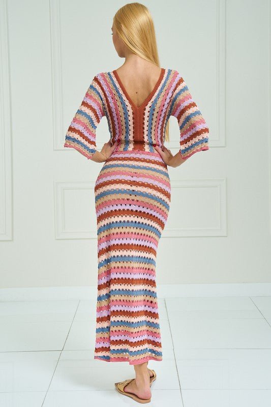 Pink Multi Crochet Striped Midi Dress - STYLED BY ALX COUTUREDRESSES