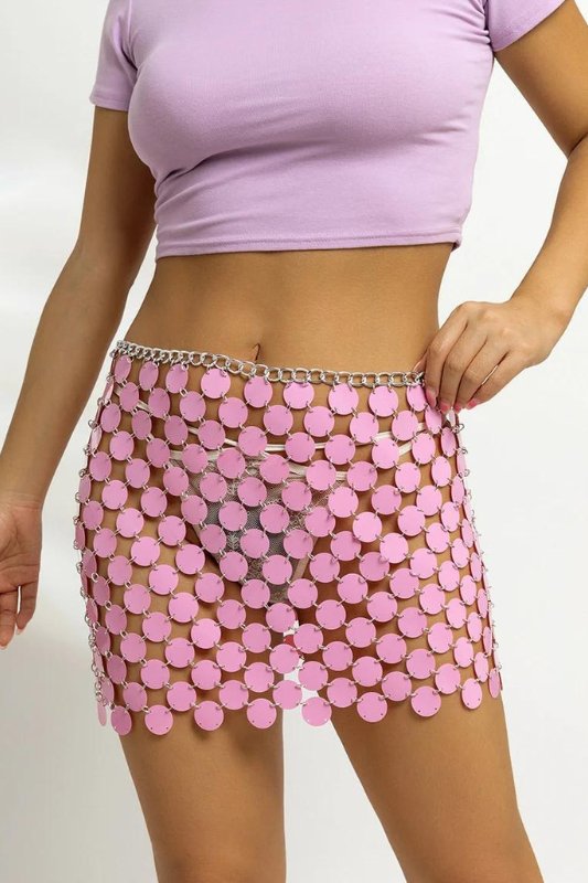 Pink Sequins Patchwork Strappy Mini Skirt - STYLED BY ALX COUTURESKIRTS