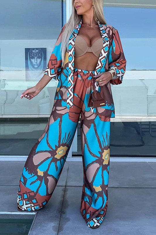 Printed Cardigan and Wide Leg Pants Set *PRE* - STYLED BY ALX COUTUREOutfit Sets