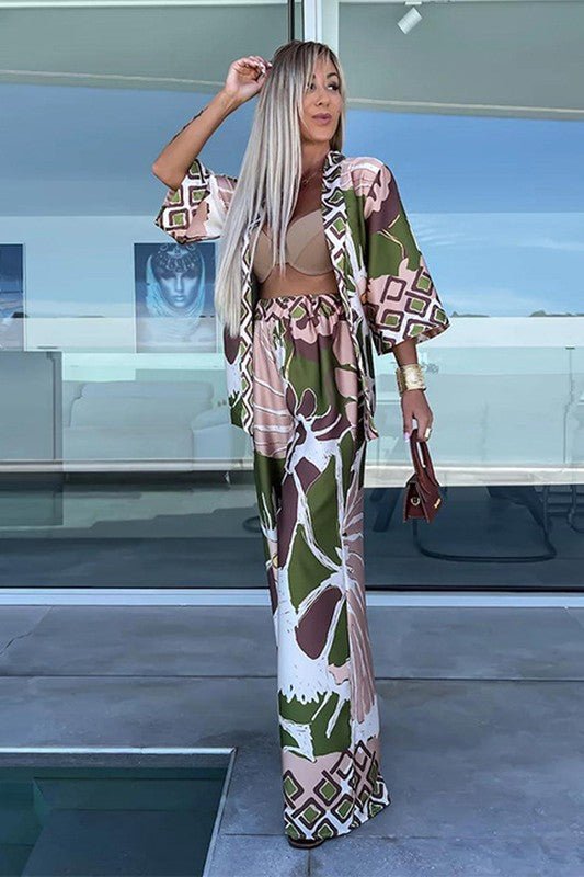 Printed Cardigan and Wide Leg Pants Set *PRE* - STYLED BY ALX COUTUREOutfit Sets