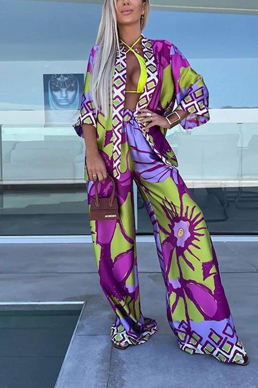 Printed Cardigan and Wide Leg Pants Set *PRE* - STYLED BY ALX COUTUREOutfit Sets