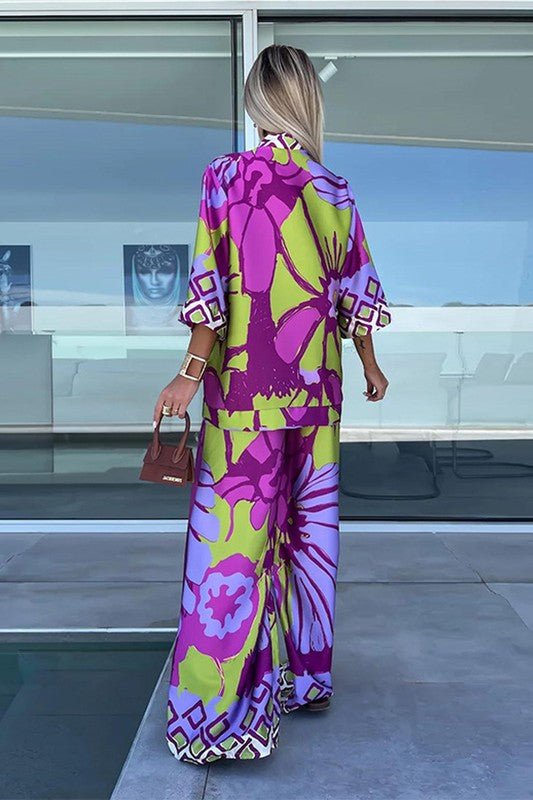 Printed Cardigan and Wide Leg Pants Set *PRE* - STYLED BY ALX COUTUREOutfit Sets