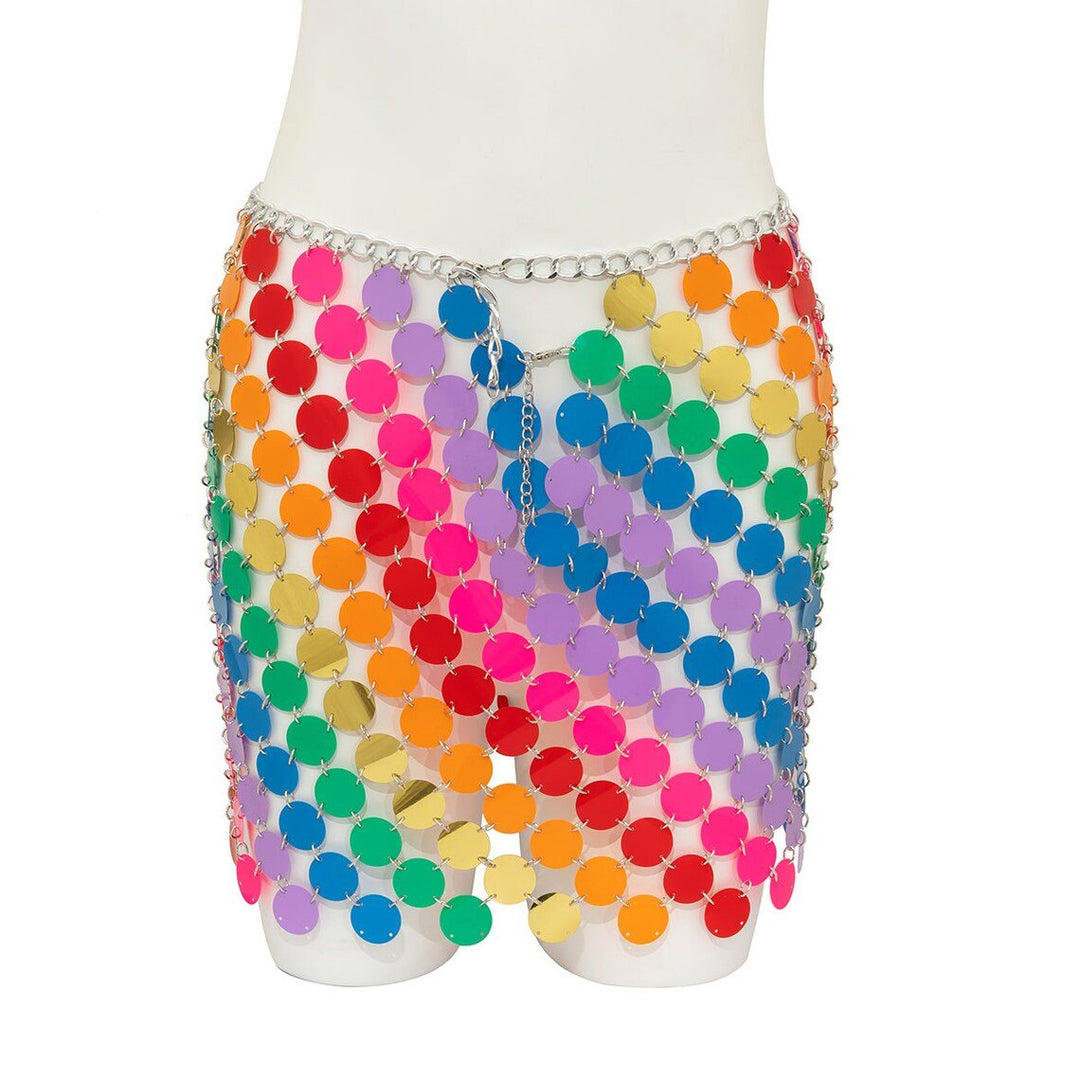 Rainbow Sequins Patchwork Strappy Party Skirt - STYLED BY ALX COUTURESKIRTS
