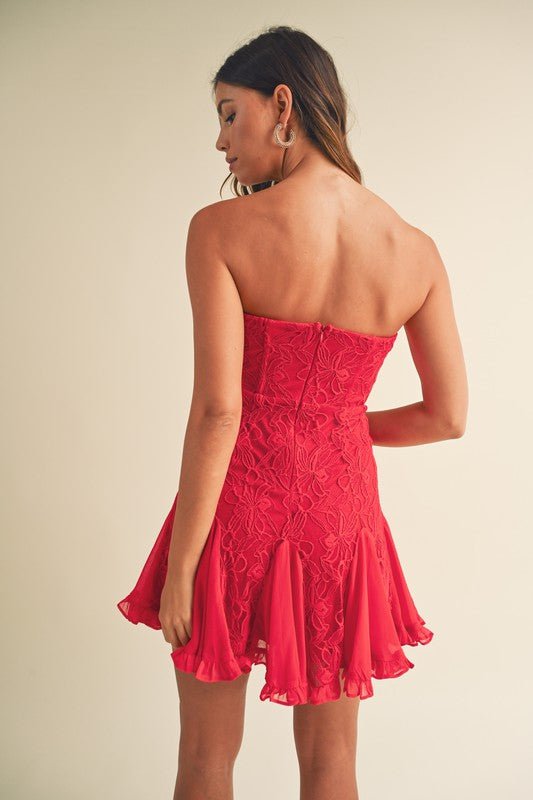 Red Floral Lace Bustier Corset Mini Dress - STYLED BY ALX COUTUREDRESS