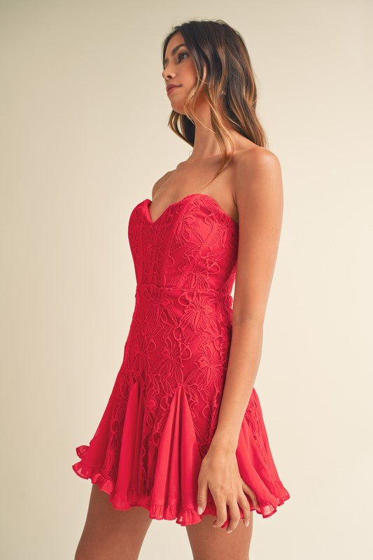 Red Floral Lace Bustier Corset Mini Dress - STYLED BY ALX COUTUREDRESS