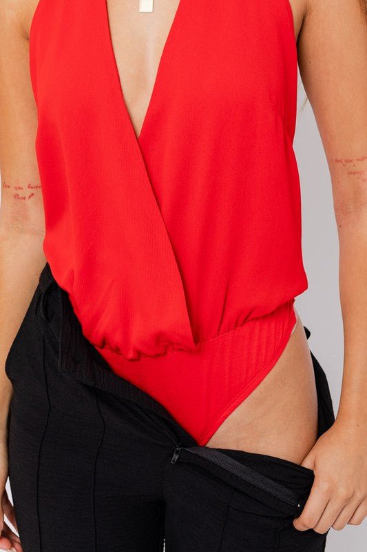 Red Halter Neck Bodysuit - STYLED BY ALX COUTUREShirts & Tops