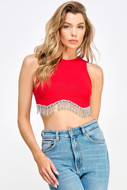 Red Sleeveless Crop Tank Top - STYLED BY ALX COUTUREShirts & Tops