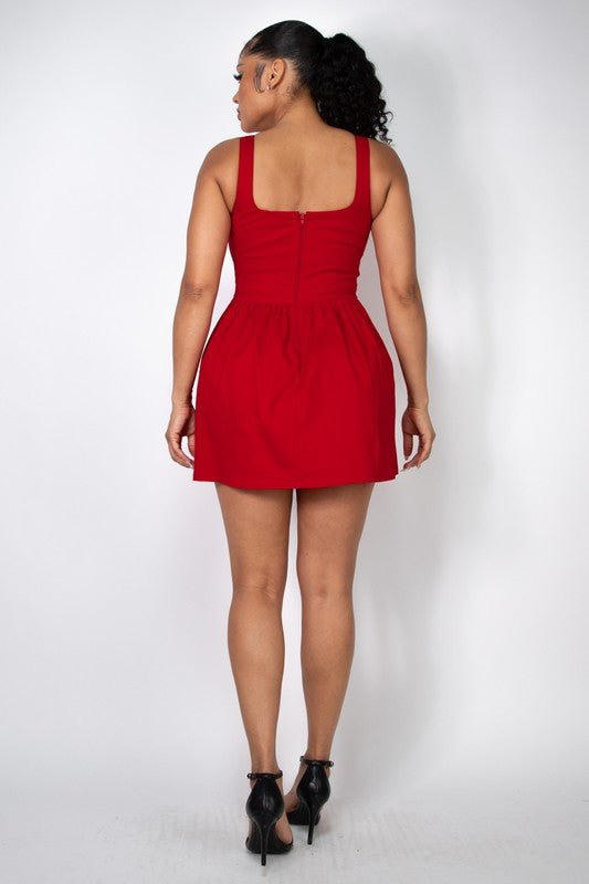 Red Square Neck Corset Dress - STYLED BY ALX COUTUREDresses