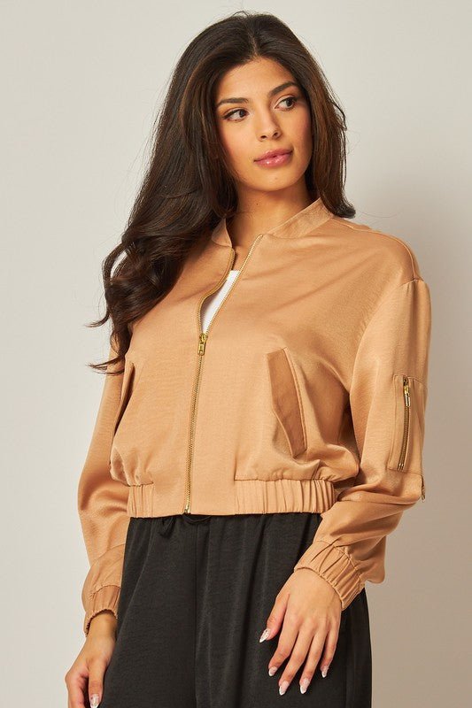 Rose Gold Satin Bomber Jacket - STYLED BY ALX COUTURECoats & Jackets