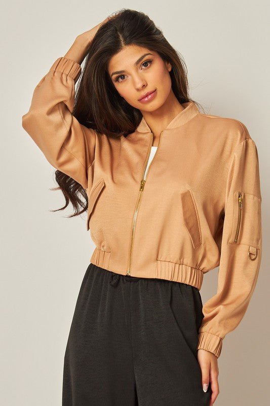 Rose Gold Satin Bomber Jacket - STYLED BY ALX COUTURECoats & Jackets