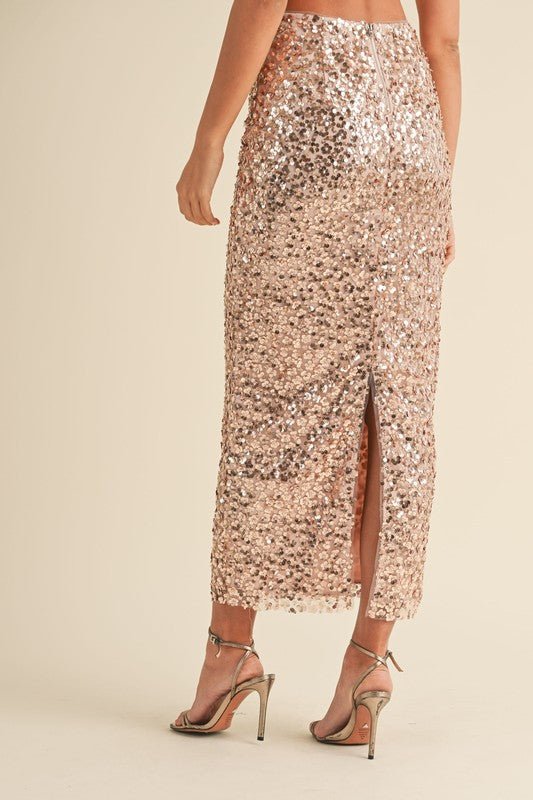 Rose Gold Sequin Floral Beaded Midi Skirt Set - STYLED BY ALX COUTUREDresses