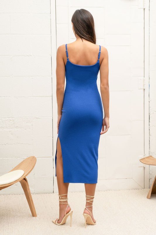 Royal Blue Slit Cami Midi Dress - STYLED BY ALX COUTUREDRESSES