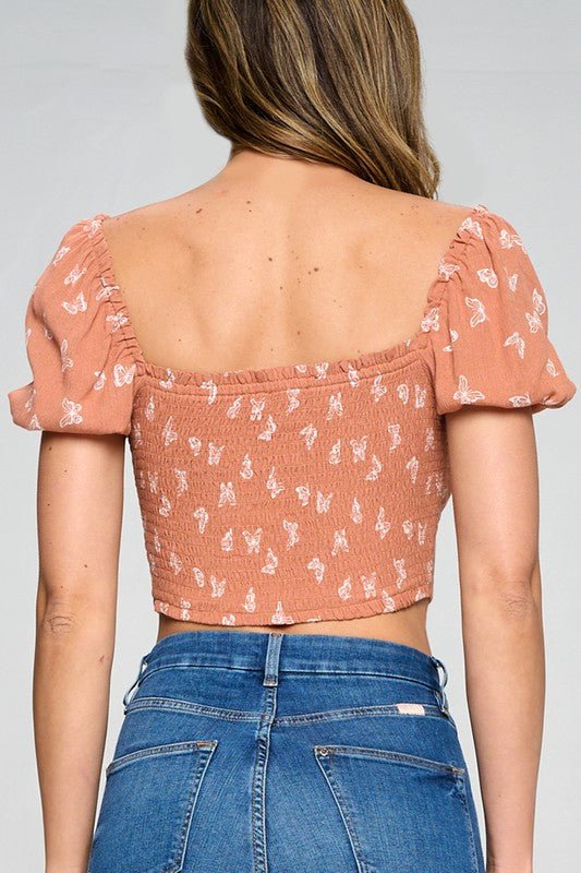 Rust Butterfly Puff Sleeve Top - STYLED BY ALX COUTURETOPS