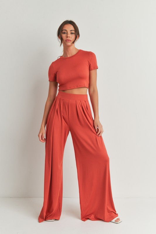 Rust Crop Top And Palazzo Pants Set - STYLED BY ALX COUTUREOutfit Sets