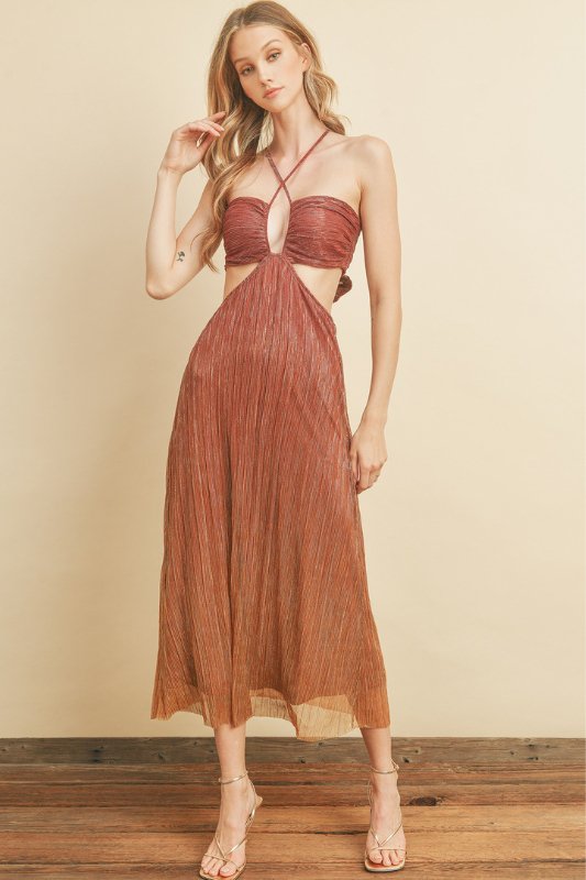 Rust Gold Crush Away Ombre Cutout Midi Dress - STYLED BY ALX COUTUREDRESSES