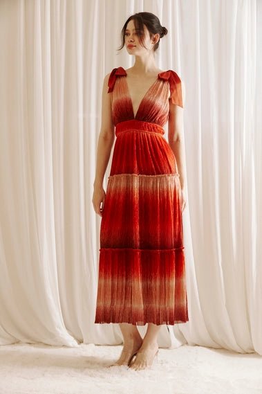 Rust Tie Dye Ombre and Metallic Glitter Midi Dress - STYLED BY ALX COUTUREDRESS